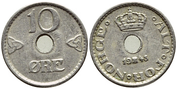 НОРВЕГИЯ 10 ЭРЕ 1945 KM 383 медно-никель 4396-367