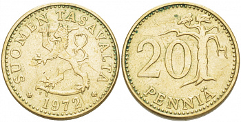 Финляндия 20 пенни 1972 S KM 47 алюминиевая бронза 3718-1227