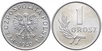 ПОЛЬША 1 ГРОШ 1949 KM 39 алюминий UNC 105-1211
