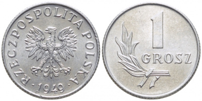 ПОЛЬША 1 ГРОШ 1949 KM 39 алюминий UNC 105-1211