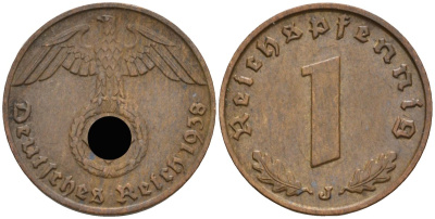 Германия 1 рейхспфенниг 1938 J KM 89, J 361 бронза 4136-1245