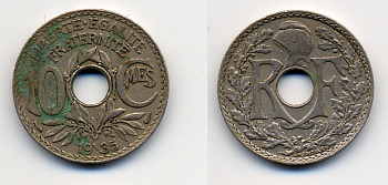 ФРАНЦИЯ 10 САНТИМОВ 1935 ТИП ЛИНДАЙЁ KM 866а, LE FRANC 138.22 медно-никель 4388-1132