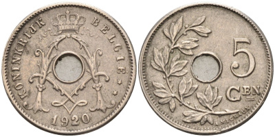 Бельгия 5 сантимов 1920 BELGIE KM 67 медно-никель 4116-1143