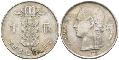 БЕЛЬГИЯ 1 ФРАНК 1973 BELGIE, БОДУЭН I (1951-1993) KM 143.1 медно-никель 119-622