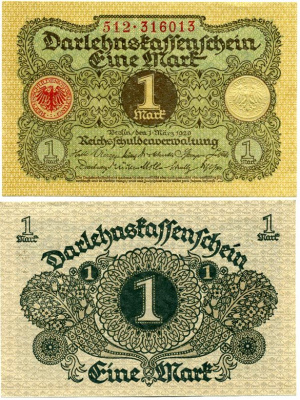 ГЕРМАНИЯ 1 МАРКА 1920 1 МАРТА 1920, ВЕЙМАРСКАЯ РЕСПУБЛИКА Pick 58 бумага аUNC 7548-64-4-1