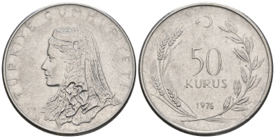 Турция 50 курушей 1976 Анатолийская невеста KM 899 нержавеющая сталь 87-355