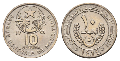 Мавритания 10 угий 1993 KM 4 медно-никель UNC 4671-117