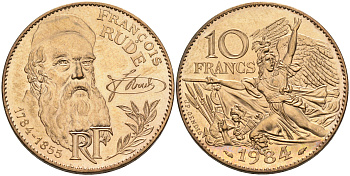 ФРАНЦИЯ 10 ФРАНКОВ 1984 ФРАНСУА РУДЕ KM 954 никель латунь 63-733