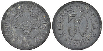 Германия, Ройтлинген 50 пфеннигов 1918 Баден-Вюртемберг, нотгельд Funck 446.1b цинк 4121-431