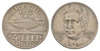 Бразилия 400 реалов 1938 Освалду Крус KM 539 медно-никель 4626-111