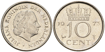 Нидерланды 10 центов 1973 Юлиана (1948-1980) КМ 182 никель    4602-533