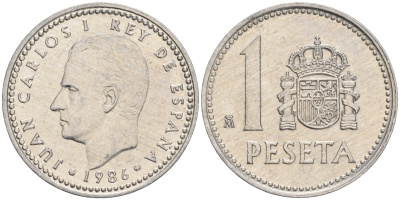 Испания 1 песета 1986 M, Хуан Карлос I (1975-2014) KM 821 алюминий 192-829