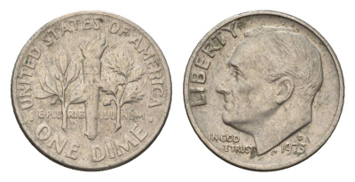 США 10 центов (дайм) 1973 D, Рузвельт KM 195a медь плакированная медно-никелем 4674-542