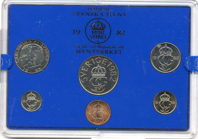 Швеция набор монетного двора из 6 монет 1982 в пластике, Карл XVI Густав (1973- ) KM MS23 UNC 5-4-2-81