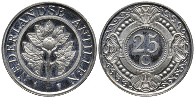 Нидерландские Антилы 25 центов 1989 Беатрикс (1980-2013) KM 35 никелированная сталь UNC 4576-1228