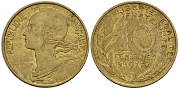 Франция 10 сантимов 1977 тип Marianne KM 929 алюминиевая бронза 4391-227