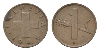 Швейцария 1 раппен 1949 B KM 46 бронза 4649-544