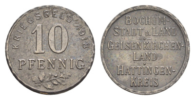 Бохум, Гельзенкирхен, Хаттинген 10 пфеннигов 1918 Funck 49.1, Men05 3022.1, Men18 3860.1 железо 4448-212