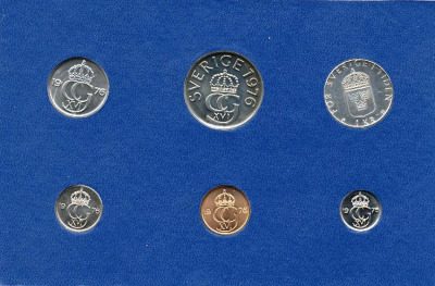 Швеция набор монетного двора из 6 монет 1976 в картоне, Карл XVI Густав (1973- ) KM MS4 UNC 7-5-7-222
