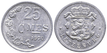 Люксембург 25 сантимов 1970 Герцог Жан (1964-1999) KM 45a.1 алюминий 53-225