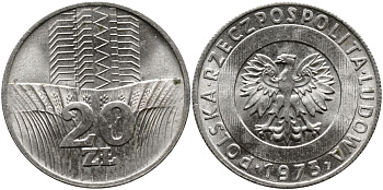 Польша 20 злотых 1973 монетный двор Кремница KM 67, Parchimowicz 245a медно-никель UNC 441-815