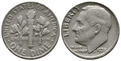 США 10 центов (дайм) 1978 Рузвельт KM 195а медь плакированная медно-никелем 73-1759