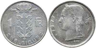 Бельгия 1 франк 1977 Belgique, Бодуэн I (1951-1993) KM 142.1 медно-никель 4379-1422