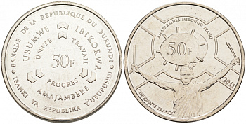Бурунди 50 франков 2011 KM 22 сталь плакированная никелем UNC M2-08