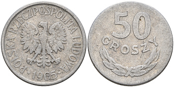 Польша 50 грошей 1965 MW KM 48.1, Parchimowicz 210b алюминий  4161-125