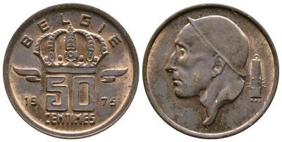 Бельгия 50 сантимов 1975 Belgie, Бодуэн I (1951-1993) KM 149.1 бронза 4383-1129