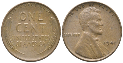 США 1 ЦЕНТ 1941 ЛИНКОЛЬН KM 132 бронза 100-1029