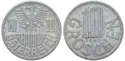 Австрия 10 грошей 1957 KM 2878 алюминий 62-436