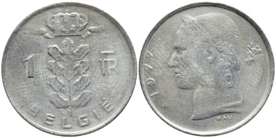 БЕЛЬГИЯ 1 ФРАНК 1977 BELGIE KM 143.1 медно-никель 4379-632