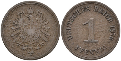 Германия 1 пфенниг 1876 E KM 1, J.1 медь 4594-842