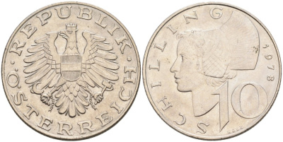 Австрия 10 шиллингов 1978 KM 2918 медно-никель плакированный никелем 4571-751