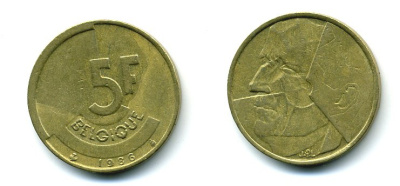 БЕЛЬГИЯ 5 ФРАНКОВ 1986 BELGIQUE KM 163 латунь или алюминевая бронза 25-1537