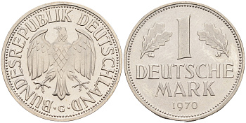 ФРГ 1 марка 1970 G J 385, KM 110 медно-никель  PROOF  1094-4-81