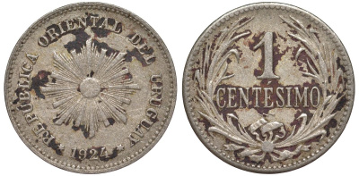 Уругвай 1 сентесимо 1924 KM 19 медно-никель 4169-631