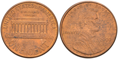 США 1 ЦЕНТ 2000 D ЛИНКОЛЬН KM 201b цинк плакированный медью 187-1168