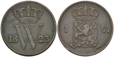 Нидерланды 1 цент 1823 Виллем I (1815-1840) KM 47 медь 4575-943