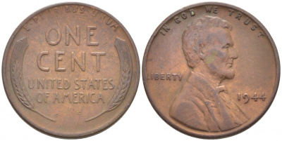 США 1 ЦЕНТ 1944 ЛИНКОЛЬН KM А132 медь цинк 105-1115