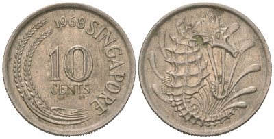 Сингапур 10 центов 1968 KM 3 медно-никель 192-252