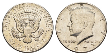 США 1/2 доллара (50 центов) 1973 D, Джон Кеннеди KM 202b медь плакированная медно-никелем aUNC 4517-1146