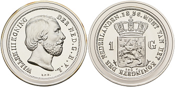 Нидерланды медаль ND серия старинные монеты,Виллем III - 1 гульден 1856  серебро  UNC  00-00