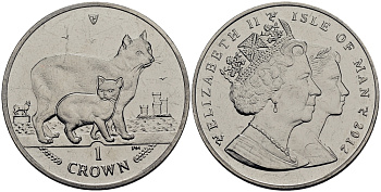 Остров Мэн 1 крона 2012 мэнская кошка с котенком KM 1538 медно-никель UNC 4125-125