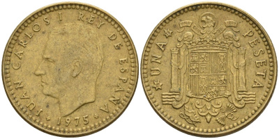 Испания 1 песета 1975 (79) Хуан Карлос I (1975-2014) KM 806 алюминиевая бронза 4155-434