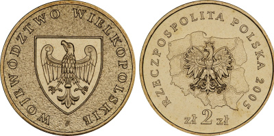 Польша 2 злотых 2005 MW, серия польские воеводства, Великопольское воеводство KM 562 нордик UNC 4676-246