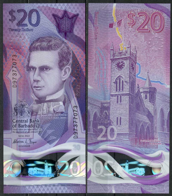 Барбадос 20 долларов 2022 Самуэль Джекман Прескод, здание парламента, Бриджтаун Pick 83 a  пластик  UNC (пресс) 451-682-3