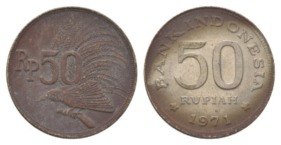 Индонезия 50 рупий 1971 райская птица KM 35 медно-никель 4628-912