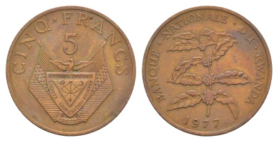 Руанда 5 франков 1977 KM 13 бронза 4650-322